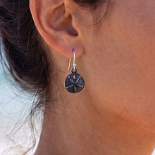 Load image into Gallery viewer, Silver Sanddollar Oxidized Sterling Drop Earrings