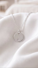 Load image into Gallery viewer, Sterling silver petite diamond disc necklace by MiShelli featuring a delicate round pendant with sparkling diamonds.
