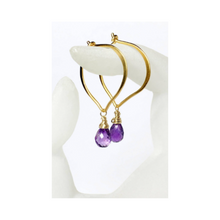 Load image into Gallery viewer, Amethyst Golden Hoop Ear Wires - MiShelli
