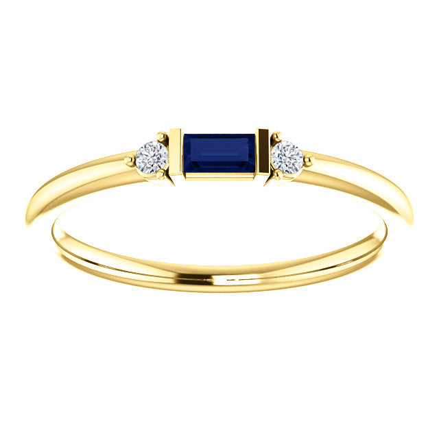 Blue Sapphire Baguette Stacking Ring, 14K White, Yellow, or Rose Gold - MiShelli