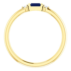 Blue Sapphire Baguette Stacking Ring, 14K White, Yellow, or Rose Gold - MiShelli