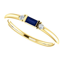 Load image into Gallery viewer, Blue Sapphire Baguette Stacking Ring, 14K White, Yellow, or Rose Gold - MiShelli