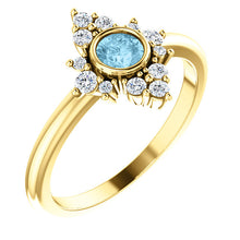 Load image into Gallery viewer, 14K Gold Aquamarine Diamond Halo Ring Size 6 - MiShelli