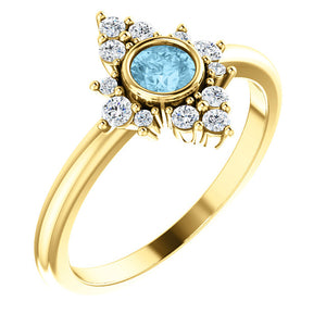 14K Gold Aquamarine Halo Diamond Ring - MiShelli