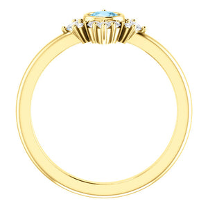 14K Gold Aquamarine Diamond Halo Ring Size 6 - MiShelli