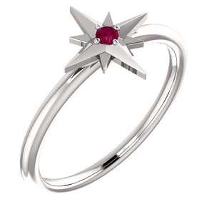 Star Birthstone Ring 14K Yellow Gold or Sterling Silver - MiShelli