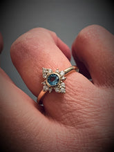 Load image into Gallery viewer, 14K Gold Aquamarine Diamond Halo Ring Size 6 - MiShelli
