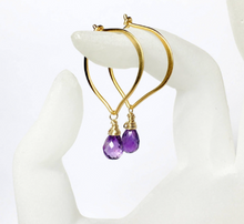 Load image into Gallery viewer, Amethyst Golden Hoop Ear Wires - MiShelli