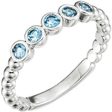 Load image into Gallery viewer, Aquamarine 5 Stone Beaded Band Stacking Ring - MiShelli