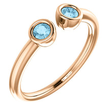 Load image into Gallery viewer, Aquamarine 14K Rose Gold Two Stone Ring Stacking Ring - MiShelli