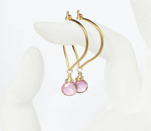 Load image into Gallery viewer, Pink Quartz Gemstone Gold Hoop Earrings - MiShelli