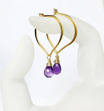 Load image into Gallery viewer, Amethyst Gold Hoop Ear Wires - MiShelli