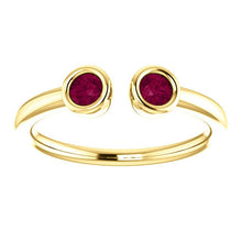 Load image into Gallery viewer, Garnet Dual Stone Ring, Sterling silver, 14K Gold, Stacking Ring, Birthstone Ring - MiShelli