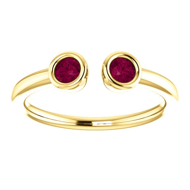 Garnet Dual Stone Ring, Sterling silver, 14K Gold, Stacking Ring, Birthstone Ring - MiShelli