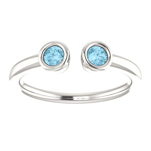 Silver Aquamarine Dual Stone Stacking Ring - MiShelli