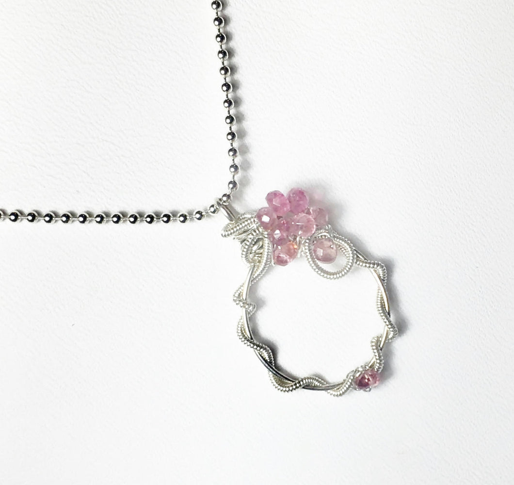 Pink Tourmaline Wire Wrapped Pendant, Sterling Silver Gemstone Necklace - MiShelli