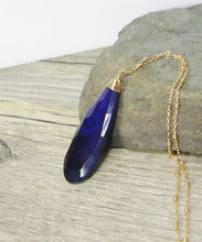 Load image into Gallery viewer, Gemstone Pendant Elongated Chalcedony, two-tone deep purple - MiShelli