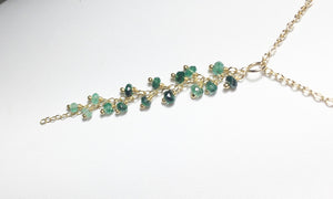 Emerald Necklace, Gold Fill Tassel Pendant - MiShelli