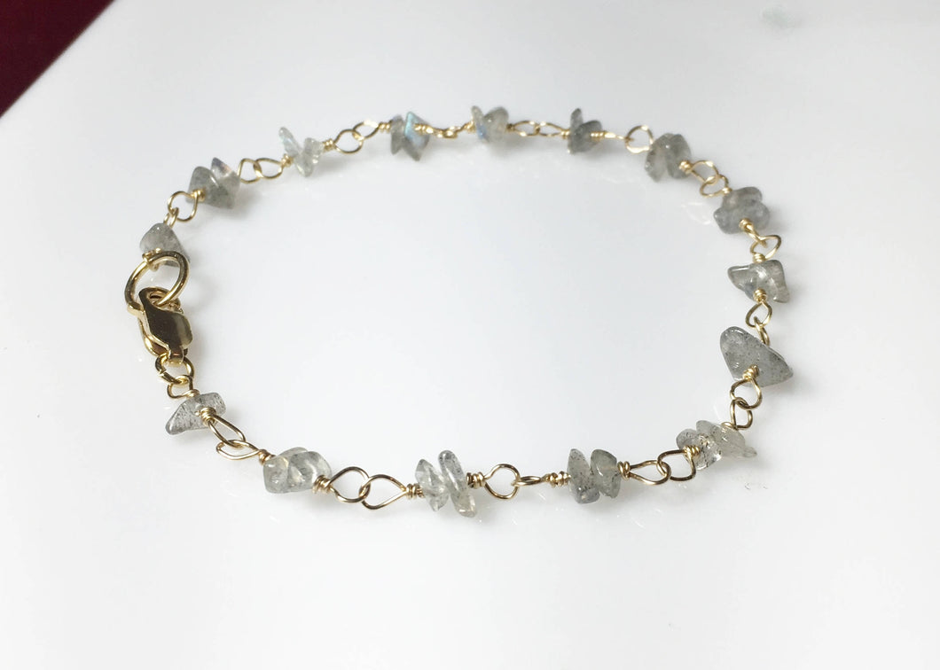 Labradorite Bracelet, Gold Fill Gemstone Chips, Gifts for her, Layering Jewelry - MiShelli