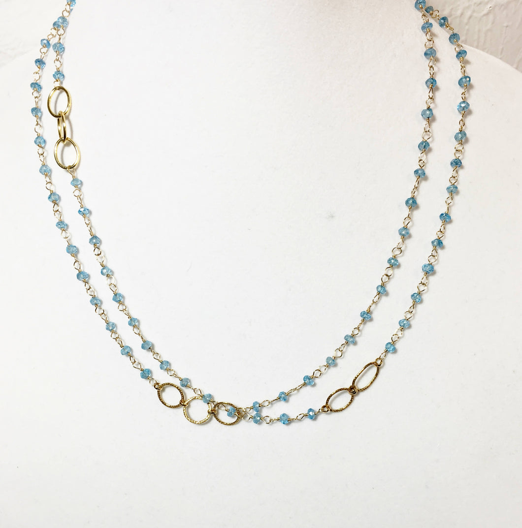 Blue Topaz Long Layering Gold Necklace - MiShelli