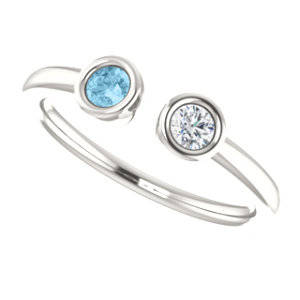 Sterling Silver Aquamarine Sapphire Dual Stone Ring, Double Birthstone - MiShelli