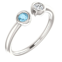 Load image into Gallery viewer, Sterling Silver Aquamarine Sapphire Dual Stone Ring, Double Birthstone - MiShelli