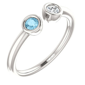 Sterling Silver Aquamarine Sapphire Dual Stone Ring, Double Birthstone - MiShelli