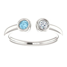 Load image into Gallery viewer, Sterling Silver Aquamarine Sapphire Dual Stone Ring, Double Birthstone - MiShelli