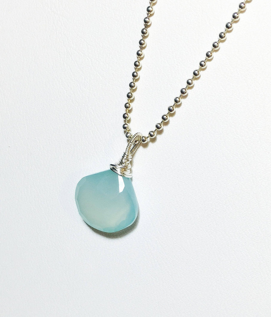Aqua Chalcedony Gemstone Solitaire Necklace - MiShelli