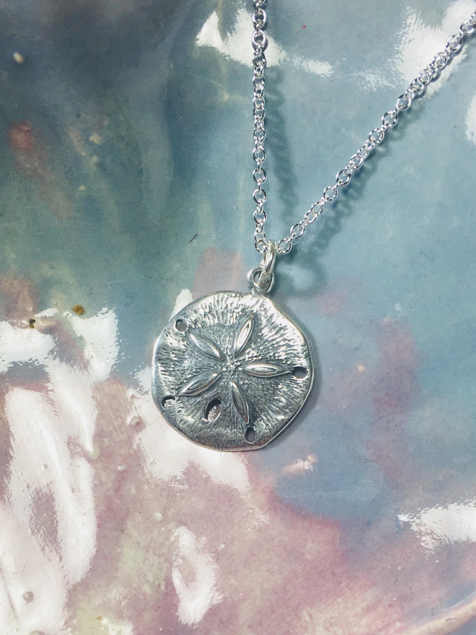 Silver Sand Dollar Pendant and Necklace for Cremation Ashes