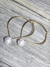 Load image into Gallery viewer, White Pearl Hoop Ear Wires, Vermeil Lotus Petal Earrings - MiShelli