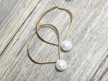Load image into Gallery viewer, White Pearl Hoop Ear Wires, Vermeil Lotus Petal Earrings - MiShelli