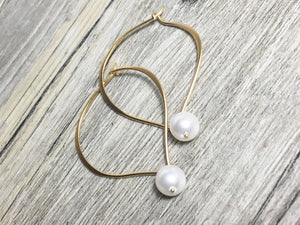 White Pearl Hoop Ear Wires, Vermeil Lotus Petal Earrings - MiShelli