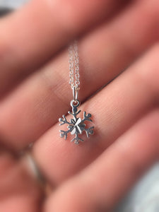 Petite Snowflake Necklace, .925 Sterling Silver Pendant - MiShelli