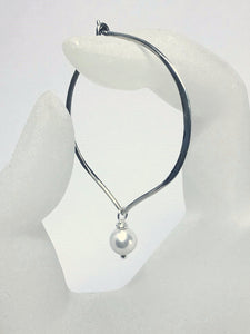 Pearl Silver Hoop Earrings, White Pearl Lotus Petal Hoop Ear Wires - MiShelli