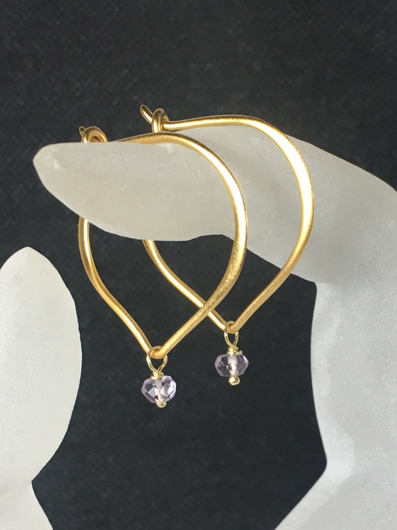 Amethyst Earrings, Gold Vermeil Hoop Ear Wires - MiShelli