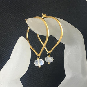 Moonstone Hoop Earrings, Gold Vermeil Lotus Petals - MiShelli