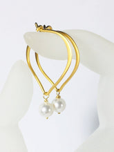 Load image into Gallery viewer, Pearl Earrings, Gold Vermeil Lotus Hoop Ear Wires - MiShelli