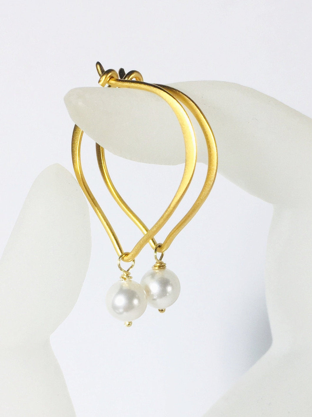 Pearl Earrings, Gold Vermeil Lotus Hoop Ear Wires - MiShelli