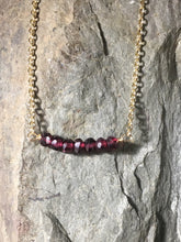 Load image into Gallery viewer, Garnet Bar Necklace, January Birthstone, Gold Fill - MiShelli