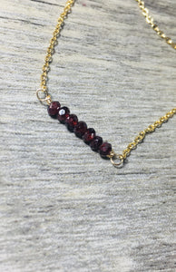 Garnet Bar Necklace, January Birthstone, Gold Fill - MiShelli