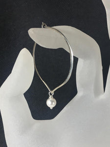 Pearl Silver Hoop Earrings, White Pearl Lotus Petal Hoop Ear Wires - MiShelli