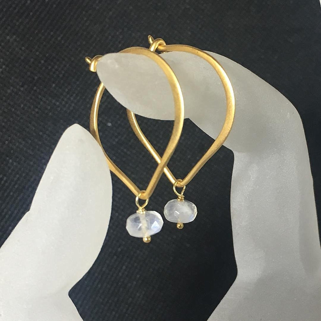 Moonstone Hoop Earrings, Gold Vermeil Lotus Petals - MiShelli