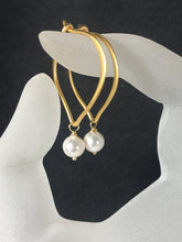 Load image into Gallery viewer, Pearl Earrings, Gold Vermeil Lotus Hoop Ear Wires - MiShelli