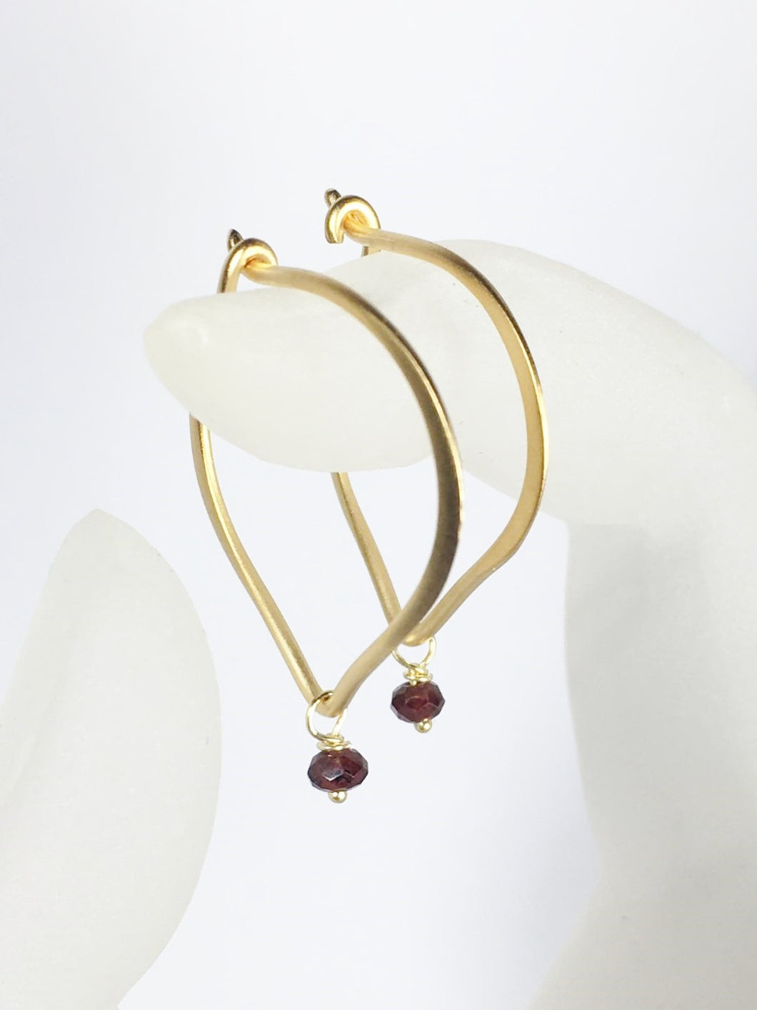 Garnet Gold Hoop Earrings, Lotus Petal Ear Wires - MiShelli