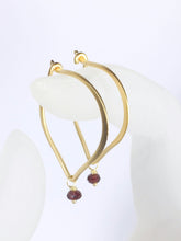 Load image into Gallery viewer, Garnet Gold Hoop Earrings, Lotus Petal Ear Wires - MiShelli