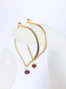 Garnet Gold Hoop Earrings, Lotus Petal Ear Wires - MiShelli