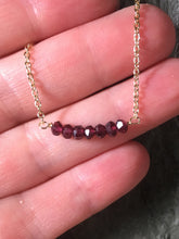 Load image into Gallery viewer, Garnet Bar Necklace, January Birthstone, Gold Fill - MiShelli
