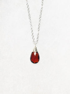 Garnet Solitaire Necklace, January Birthstone - MiShelli