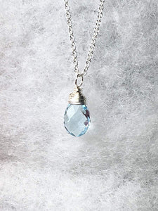 Topaz Necklace, Sterling Silver, Sky Blue Topaz Gemstone Pendant, Wire Wrapped Blue Topaz Briolette, Gifts for Her, MiShelli, Topaz Necklace - MiShelli